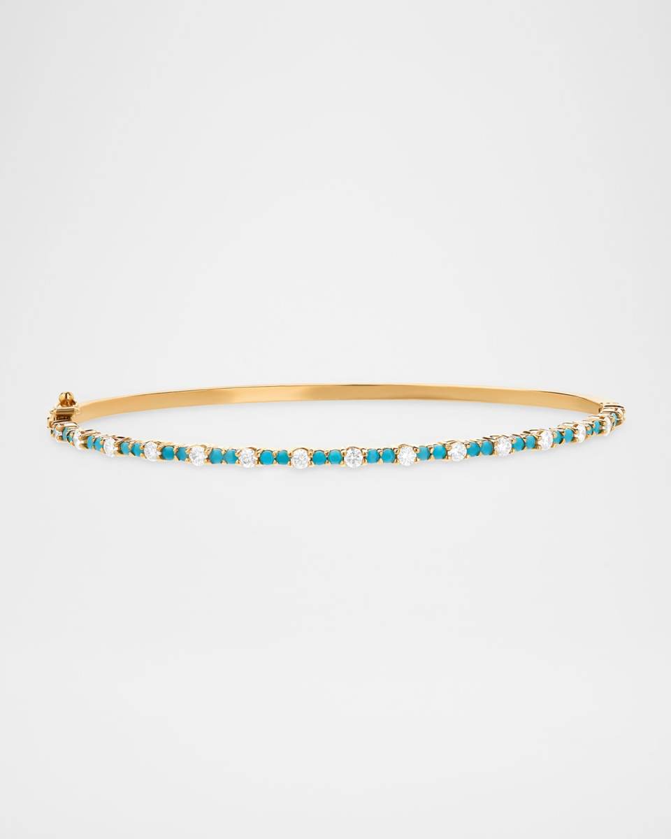 14K Turquoise and Diamond Bangle, 7"L